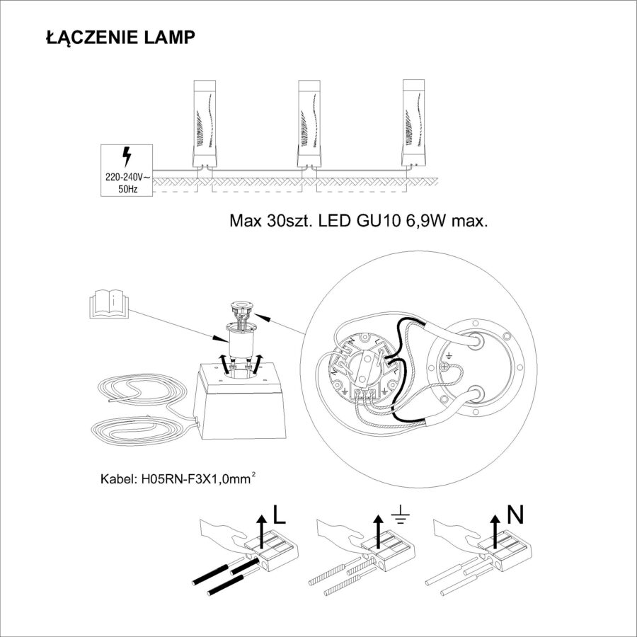 Schemat łączenia równoległego lamp ogrodowych